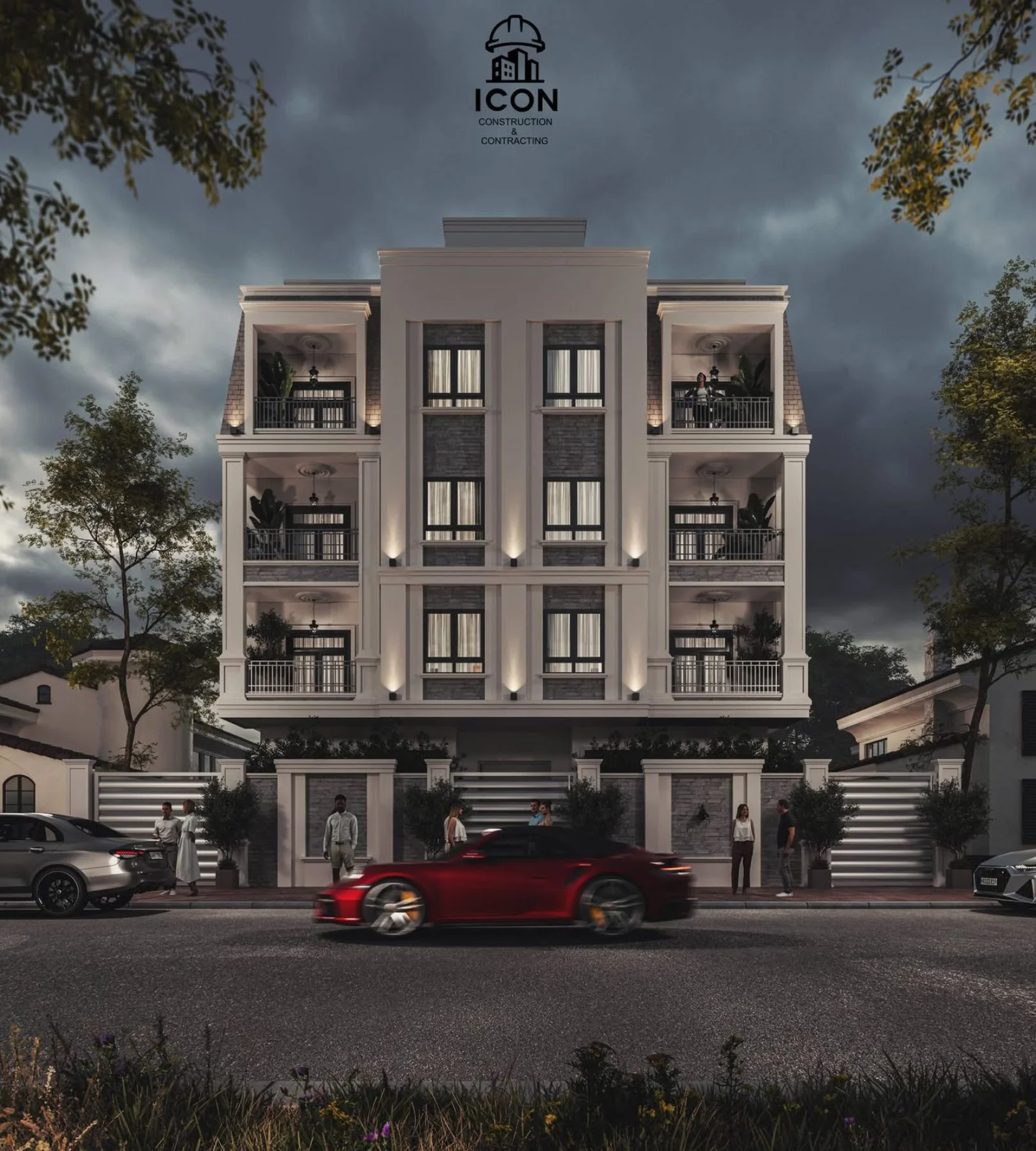 واجهة عمارة سكنية فاخرة بتصميم كلاسيكي أمامي